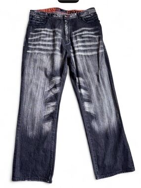 Akademiks Men's Straight Jeans in Washed Dark Blue